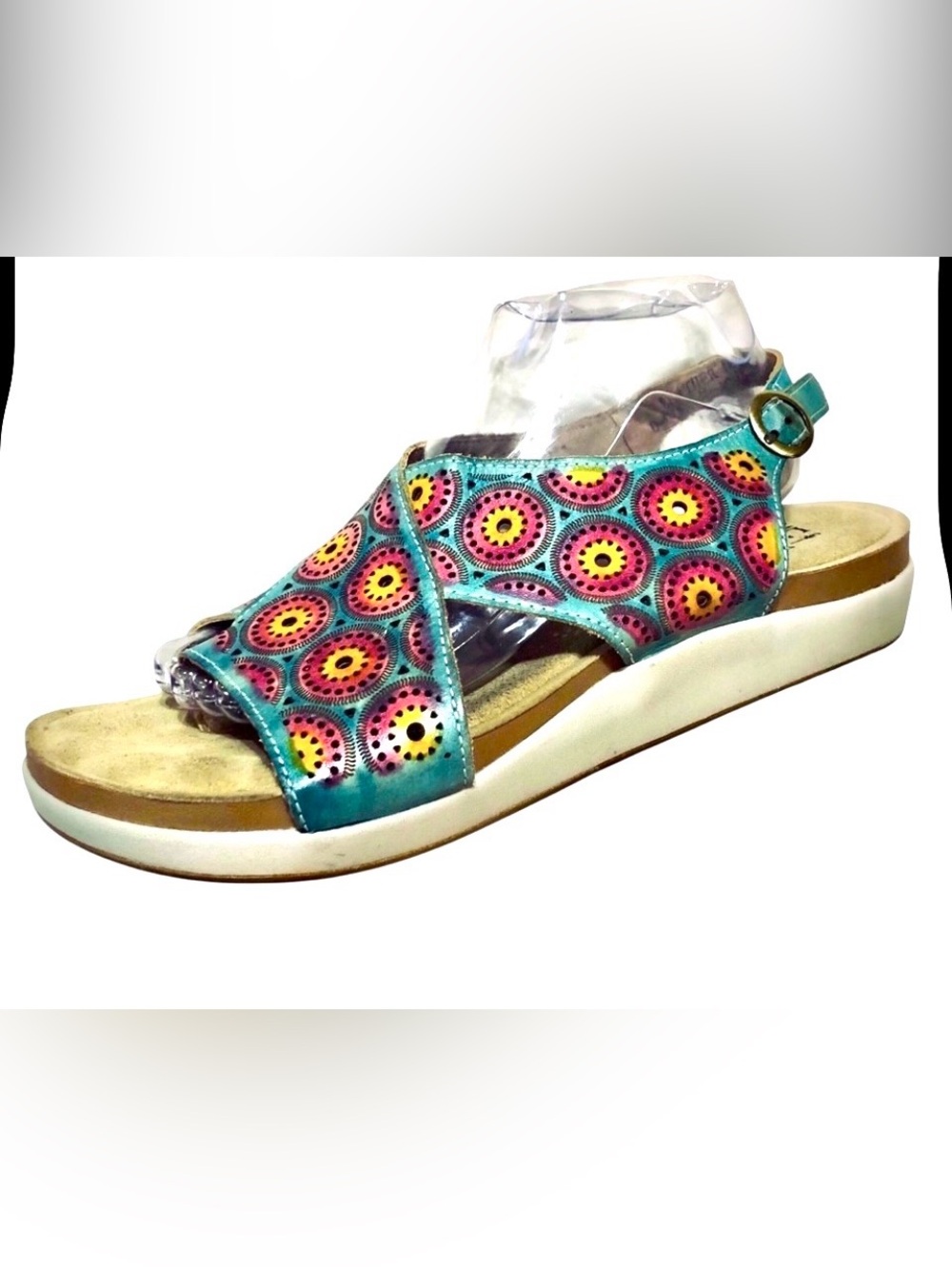 L'Artiste Spring Step Erice Sandal Slingback Buckle Leather Teal Pink Sz 11/42